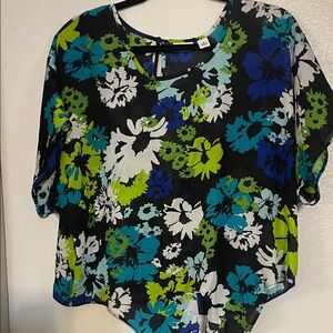 Cato Black and Blue Floral Blouse